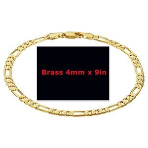 4mm Polished Flat Figaro Chain Brass Bracelet Color Gold 9 inches